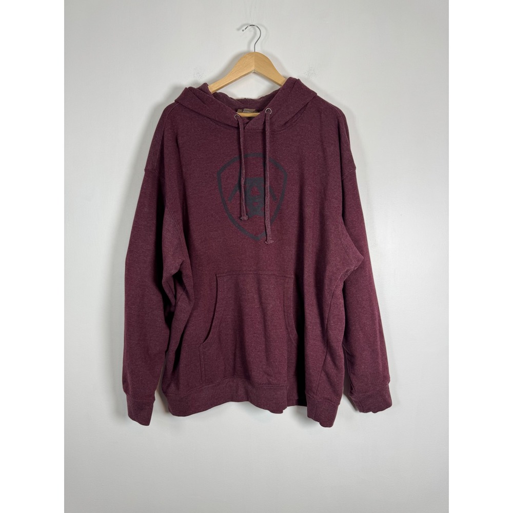 Western Ariat Mens 3XL Hoodie Burgundy Shield Logo Sleeve Graphic Pullover